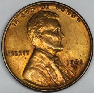 1931 - S Lincoln Cent Wheat Penny Bu.  Brilliant Uncirculated Red