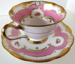 Royal Albert Crown China Teacup And Saucer Pink Rose Gold Trim Avon 1927 - 35 Est