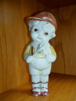 Sweet Vintage Bisque Doll 6.  5 " Frozen Penny Boy W/violin Japan Vg