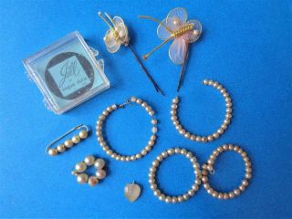 Vintage 1957 Vogue Jill Doll Jewelry Pearl Necklace Butterfly Bobbypins Bracelet