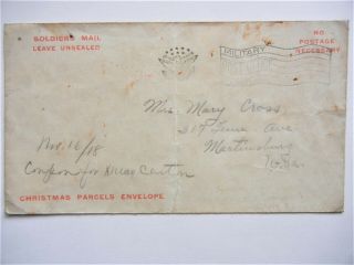 World War I - Soldiers Mail Christmas Parcels Envelope With Military Flag Cancel