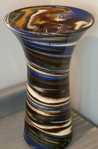 Vintage Handmade Desert Sands Swirl Pottery Vase Blue Brown Green White