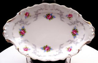 Royal Albert Tranquillity Pink Roses Gray Scrolls And Blue Flowers 8 1/4 " Tray