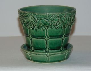 Vintage Mccoy Pottery Planter Vase Jardiniere Green Quilted Leaves