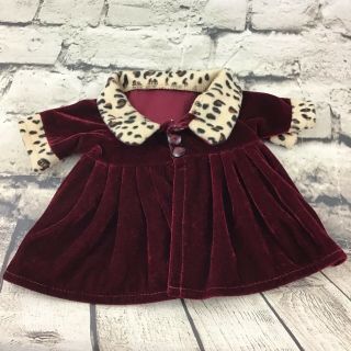 Maroon Velour Dress Cheetah Print Trim Doll Or Teddy Clothes By The Bear Factory