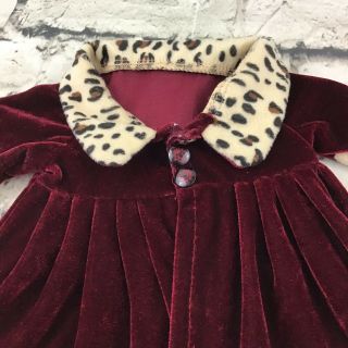 Maroon Velour Dress Cheetah Print Trim Doll Or Teddy Clothes By The Bear Factory 2