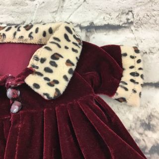 Maroon Velour Dress Cheetah Print Trim Doll Or Teddy Clothes By The Bear Factory 3