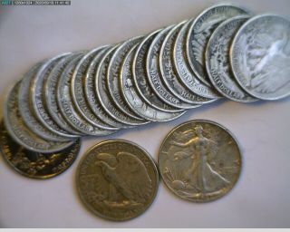 Roll Of 20 ($10 Face Value) 90 Silver Walking Liberty Half Dollars