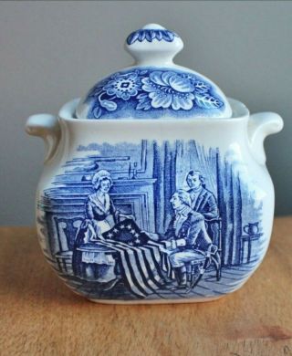 Liberty Blue Lidded Sugar Bowl & Creamer Paul Revere Betsy Ross England 2