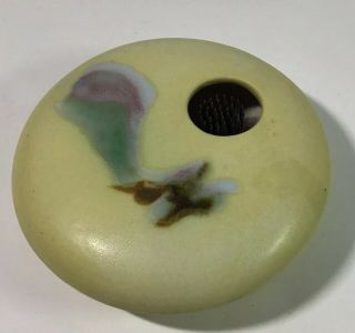 Shp 6 " Round Georgetown Pottery Ikebana Vase Flower Frog Metal Spike Yellow.