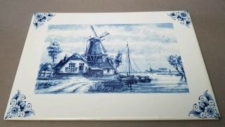 Delft Blue Ceramic Tile Windmill Scene Villeroy & Boch W Germany Rectangular