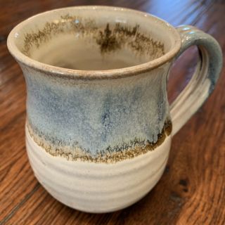 Artisan Studio Handmade Brown Blue Drip Glaze Signed Ceramic Coffee Tea Cup Mug