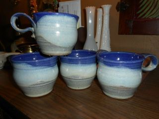 Hand Thrown Studio Pottery Handmade Ceramic Mug/blues Grays Brown/signed