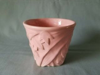 Vintage Mccoy Pottery 3 1/4 " Pink Flower Pot Planter Leaves Lily Type Flowers