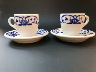 Syracuse China Demitasse Espresso Cup & Saucer Blue Floral Set Of 2
