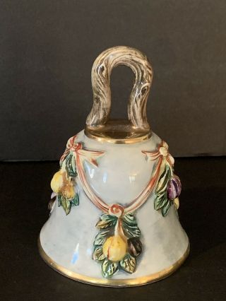 Vtg Keramos R Capodimonte Handpainted Vintage Porcelain Bell Fruit Ribbons Italy