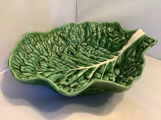 Secla Portugal Green Vein Cabbage Leaf Large Serving Bowl 13x13x3” Freeman G30