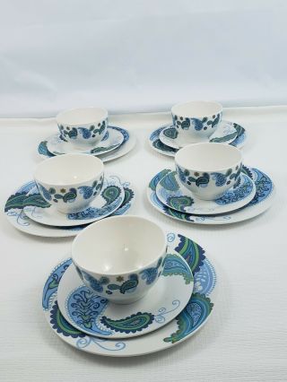 Set Of 15 Royal Norfolk Paisley Print Stoneware Salad Plates Bowls Dinner Plates