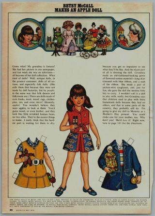 1972 Mccalls Paper Dolls Betsy Mccall Makes An Apple Doll Print Ad