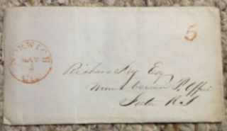 1848 Stampless Letter Norwich Connecticut To Foster Rhode Island