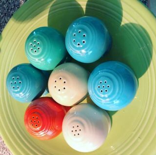 Fiestaware Vintage Salt And Pepper Shakers Turquoise Aqua Bullet Balls