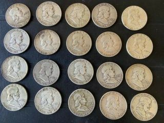 Roll Of 20 Franklin Half Dollars 90 Silver Coins - 1963 And Earlier