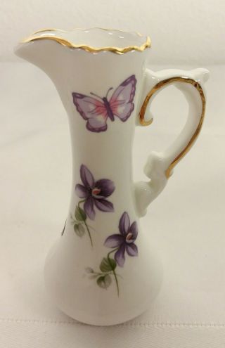 Aynsley Wild Violets Mini Creamer Purple Flower Butterfly Gold Trim 3 3/4 "