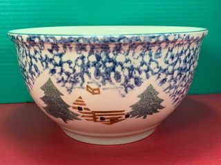 Large Folk Craft Cabin In The Snow 10 5/8 " X 6 " Serving Bowl By Tienshan
