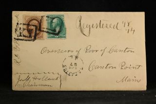 Maine: Sabatus 1881 Registered Cover,  Letter To Poor Overseers,  Fancy Cancels