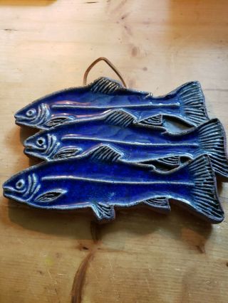 Victoria Littlejohn Ceramics 3 Blue Swimming Fish Wall Hanging Trivet