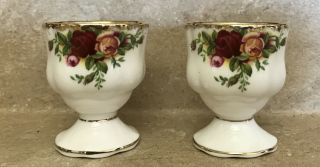 Set Of 2 Royal Albert Fine Bone China Egg Cup Stands 2 1/4 " - Old Country Roses