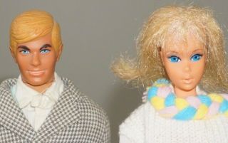 Vintage 1970 " Quick Curl Barbie " & " Malibu Ken " W/outfits Need Tlc Lqqk