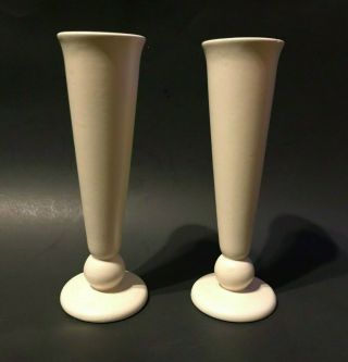Vintage Haeger Art Deco White Vases - Set Of Two - In Shape