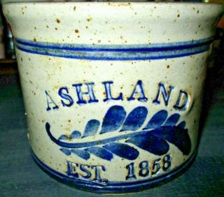 Ashland Pottery Stoneware Salt Glaze Small Crock,  Signed 6 "