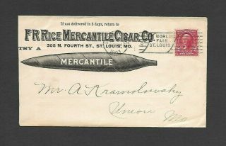 U.  S.  1903 F R Rice Merc.  Cigar Co.  Ad Cover,  St.  Louis,  Mo,  World 