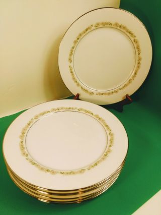 Noritake Trilby Dinner Plates Dishes Set Of 6 10.  5 In Daisies & Silver