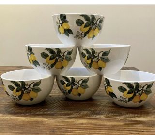 Royal Norfolk Yellow Lemon For Greenbriar Ceramic Cereal Soup Bowls Set Of 6
