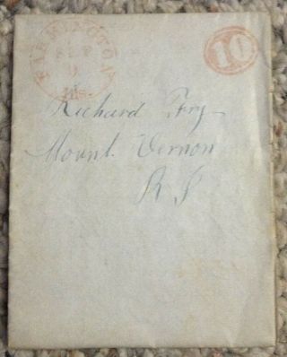Stampless Letter Farmington Illinois To Mount Vernon Rhode Island Olney Fry