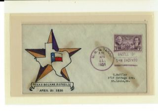 776 Battleship Uss Texas Centennial 4/21/1936 Muffler Hand - Inked San Jacinto