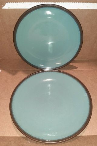Home Trends Lagoon Dinner Plate Turquoise Blue Brown Rim Set Of 2