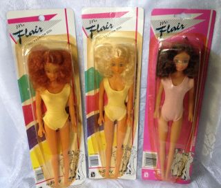 3 Vtg Totsy Ms Flair Barbie Clone 11 " Fashion Doll Blonde Brunette Redhead