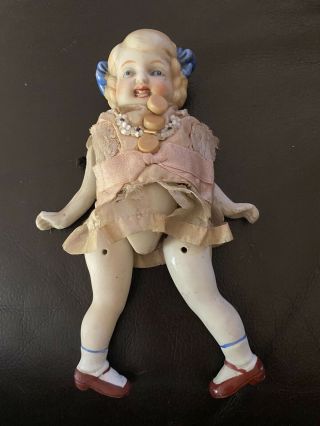 Antique 1910s 1920s Edwardian / Flapper Era Hand - Painted Porcelain Bisque Doll