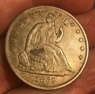 1862 Seated Liberty Half Dollar,  Xf Details