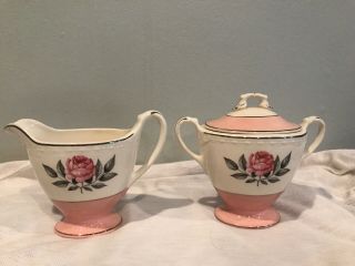 Cunningham & Pickett China Norway Rose Creamer And Sugar Bowl With Lid
