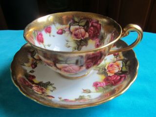 Royal Chelsea,  England,  Bone China Teacup And Saucer - Golden Rose Pattern - Vgc