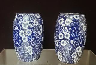 Crownford Blue Calico Salt And Pepper Shaker Set Made In England