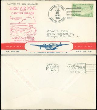 7/15/40 Fam 19 - 5,  Pan Am Trans - Pacific Route First Flight,  Canton Island To N.  Z.