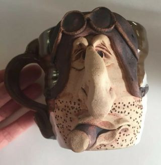Ugly Face Pottery Handmade Mug Pilot Cigar Signed