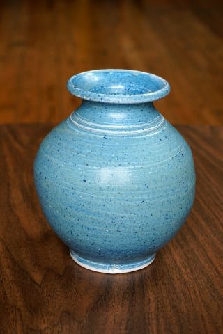 Studio Pottery Vase Blue Orb Dave Eitel Wisconsin Signed Chop Mark Vintage Retro