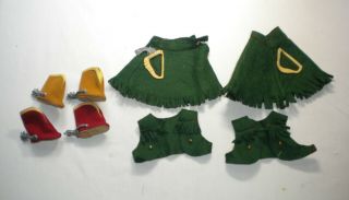 2 Vintage Terri Lee? Cowgirl Green Felt Outfits,  Western Boots W/spurs